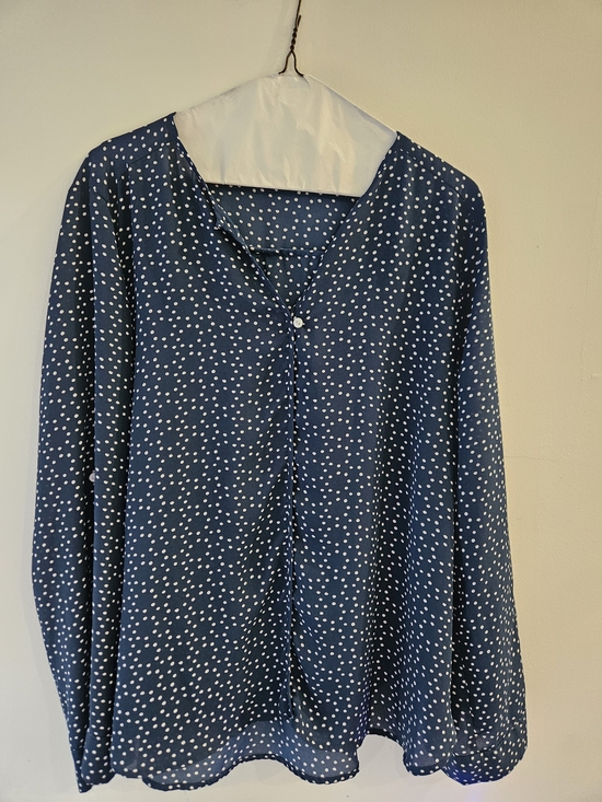 Collective Concepts Tops - Women’s Navy Blue Polka Dot Long Sleeve Blouse